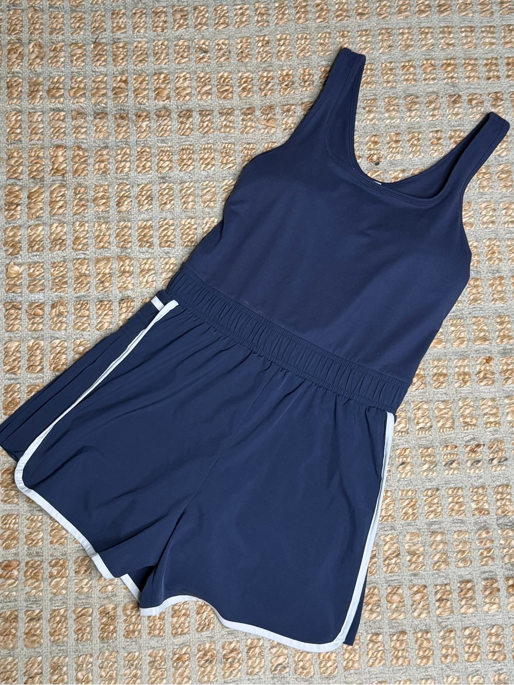 Navy Athletic Romper with Contrast Trim